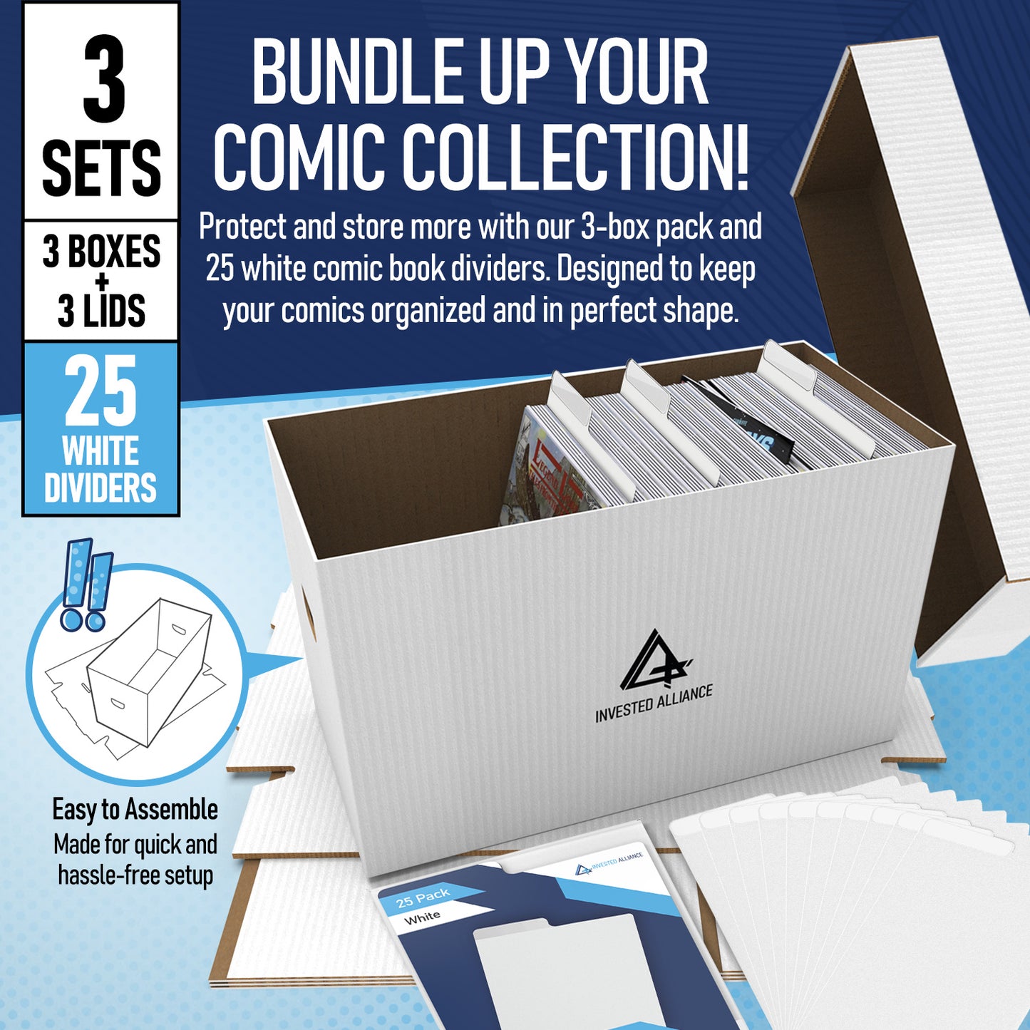 3 Pack - Comic Book Storage Boxes & White Dividers Bundle