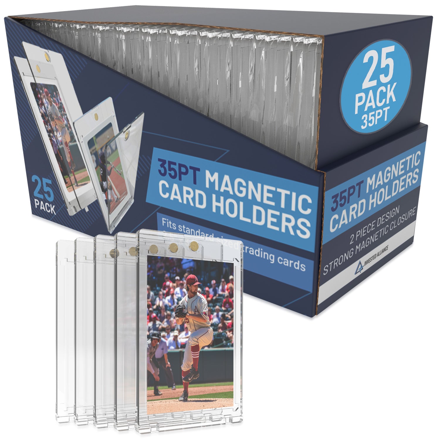 Invested Alliance Premium Magnetic Card Holder (25 Pack) | 35PT Magnetic Card Holders for Trading Cards. Pro UV Card Protectors with Ultra Clear Invested Alliance Premium Magnetic Card Holder (25 Pack) | 35PT Magnetic Card Holders for Trading Cards. Pro UV Card Protectors with Ultra Clear