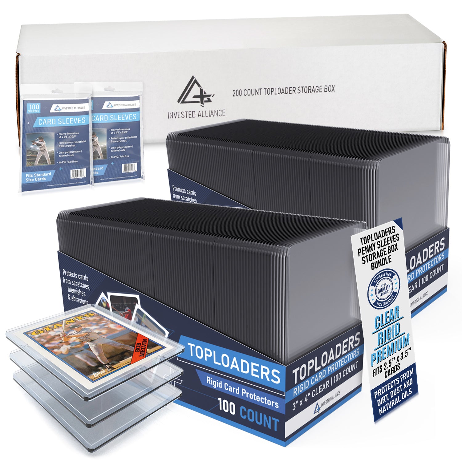 Invested Alliance Premium 200 Count Toploaders + Penny Sleeves Storage | Hard Plastic & Soft Sleeves | Baseball + Trading Card Top Loaders Protectors Invested Alliance Premium 200 Count Toploaders + Penny Sleeves Storage | Hard Plastic & Soft Sleeves | Baseball + Trading Card Top Loaders Protectors