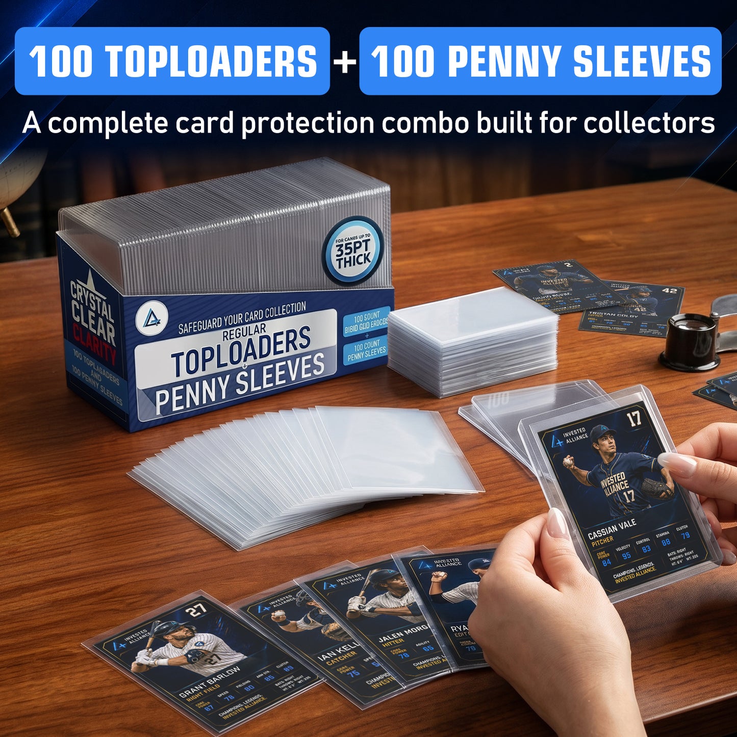 20PT - 100 Pack Top Loaders & 100pk Standard Size Penny Sleeves