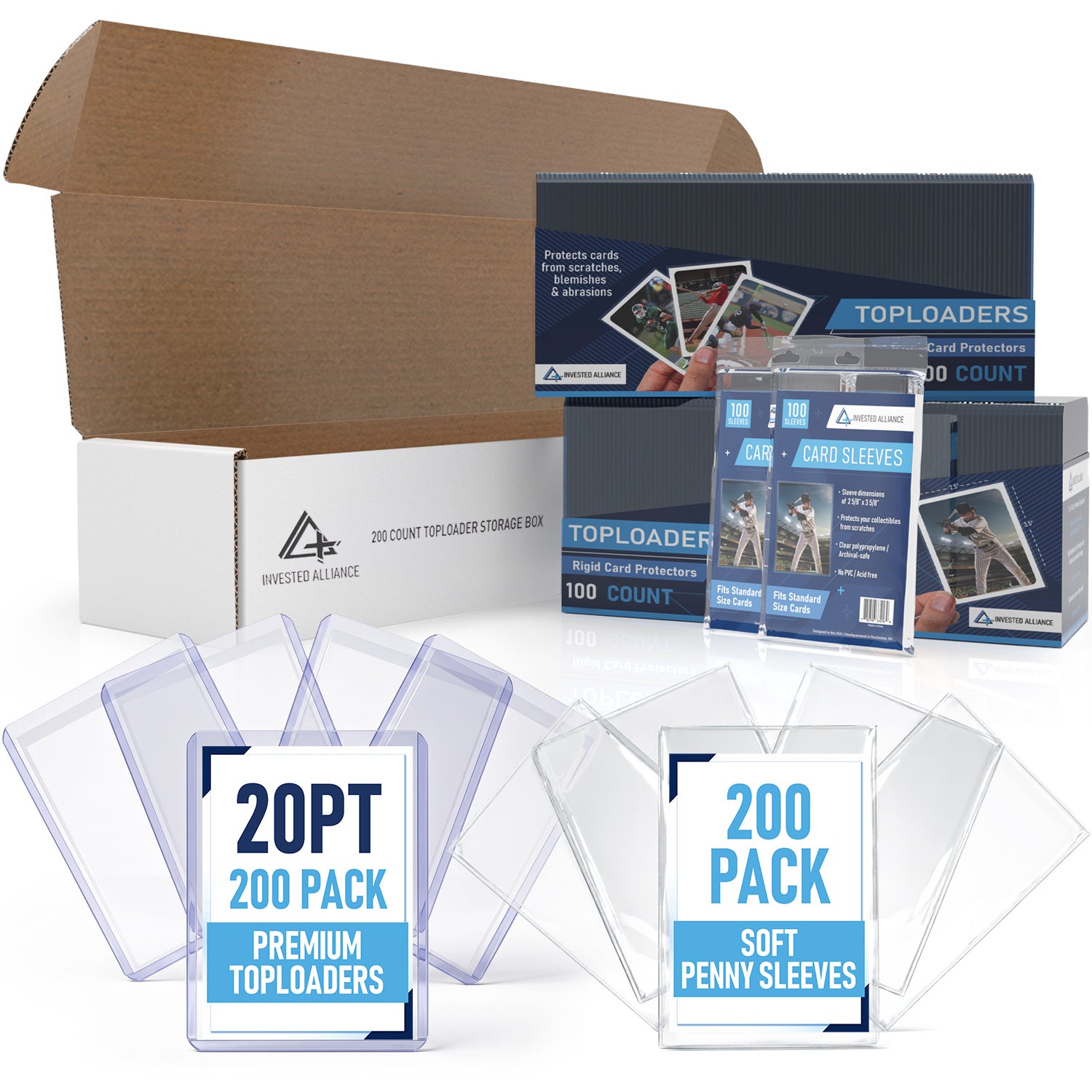 200 Pack - Premium 20PT Top Loaders and Storage Box Bundle