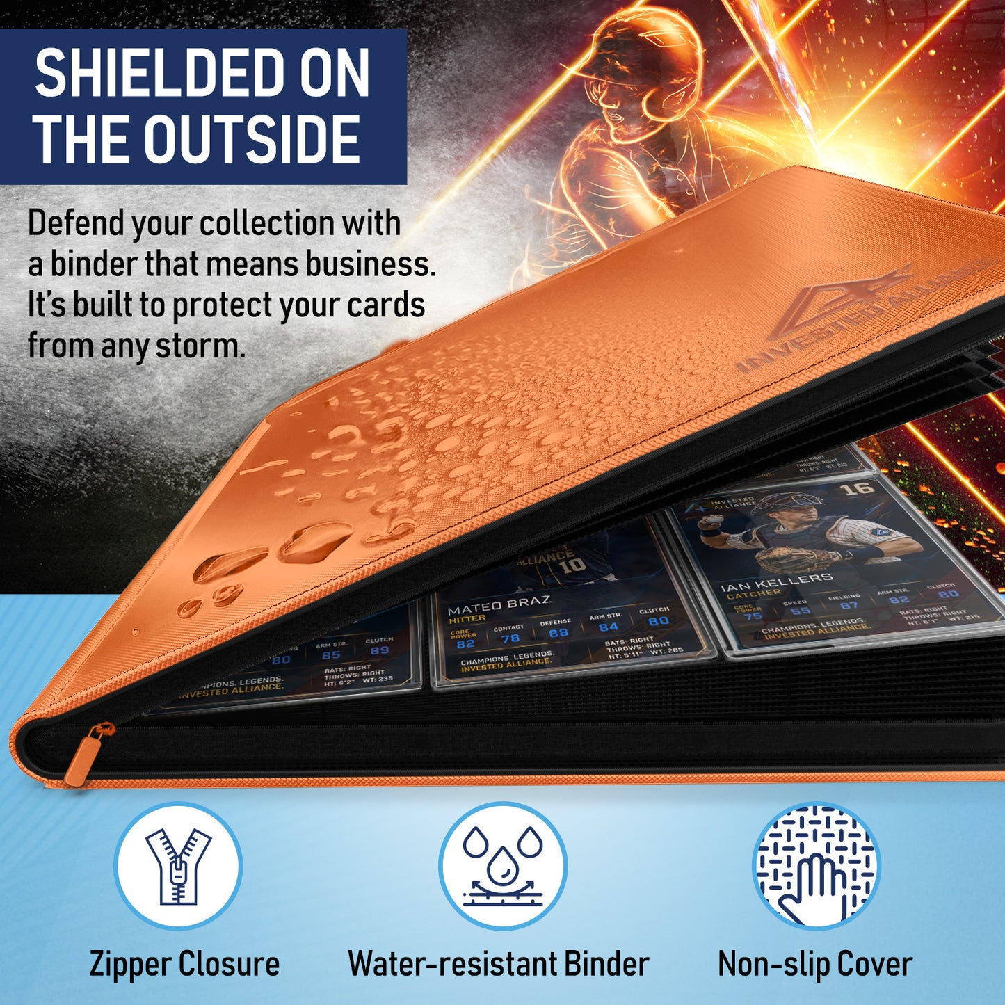 Premium Top Loader Binder for Trading Cards - Holds 288 Toploaders, 9-Pocket (Orange)