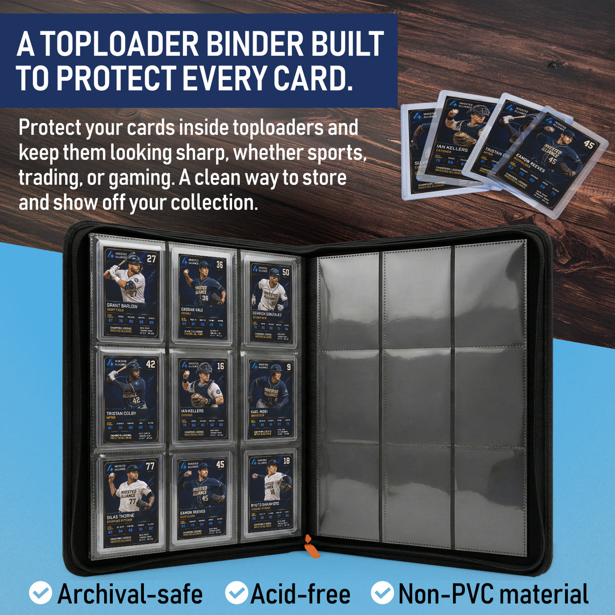 Premium Top Loader Binder for Trading Cards - Holds 288 Toploaders, 9-Pocket (Orange)
