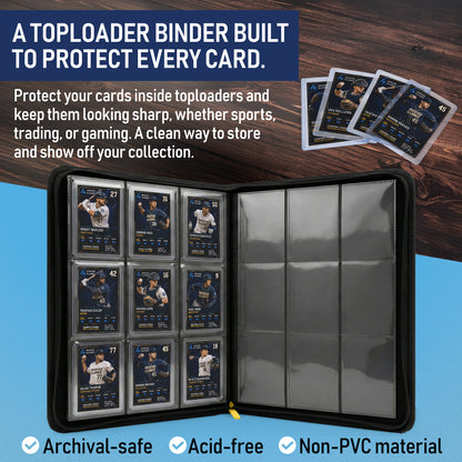 Premium Top Loader Binder for Trading Cards - Holds 288 Toploaders, 9-Pocket (Yellow)