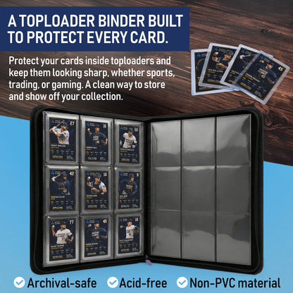 Premium Top Loader Binder for Trading Cards - Holds 288 Toploaders, 9-Pocket (Purple)