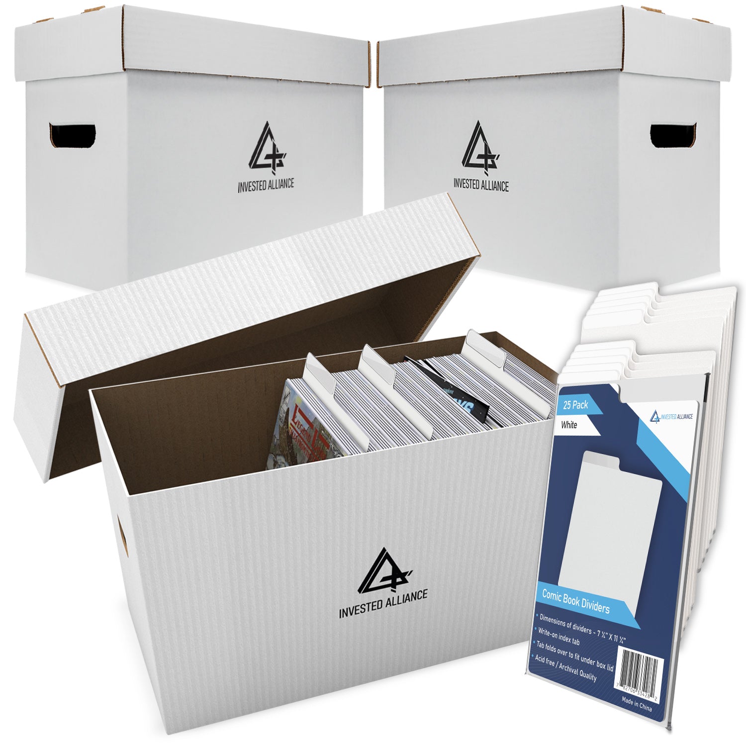 3 Pack - Comic Book Storage Boxes & White Dividers Bundle – Invested ...