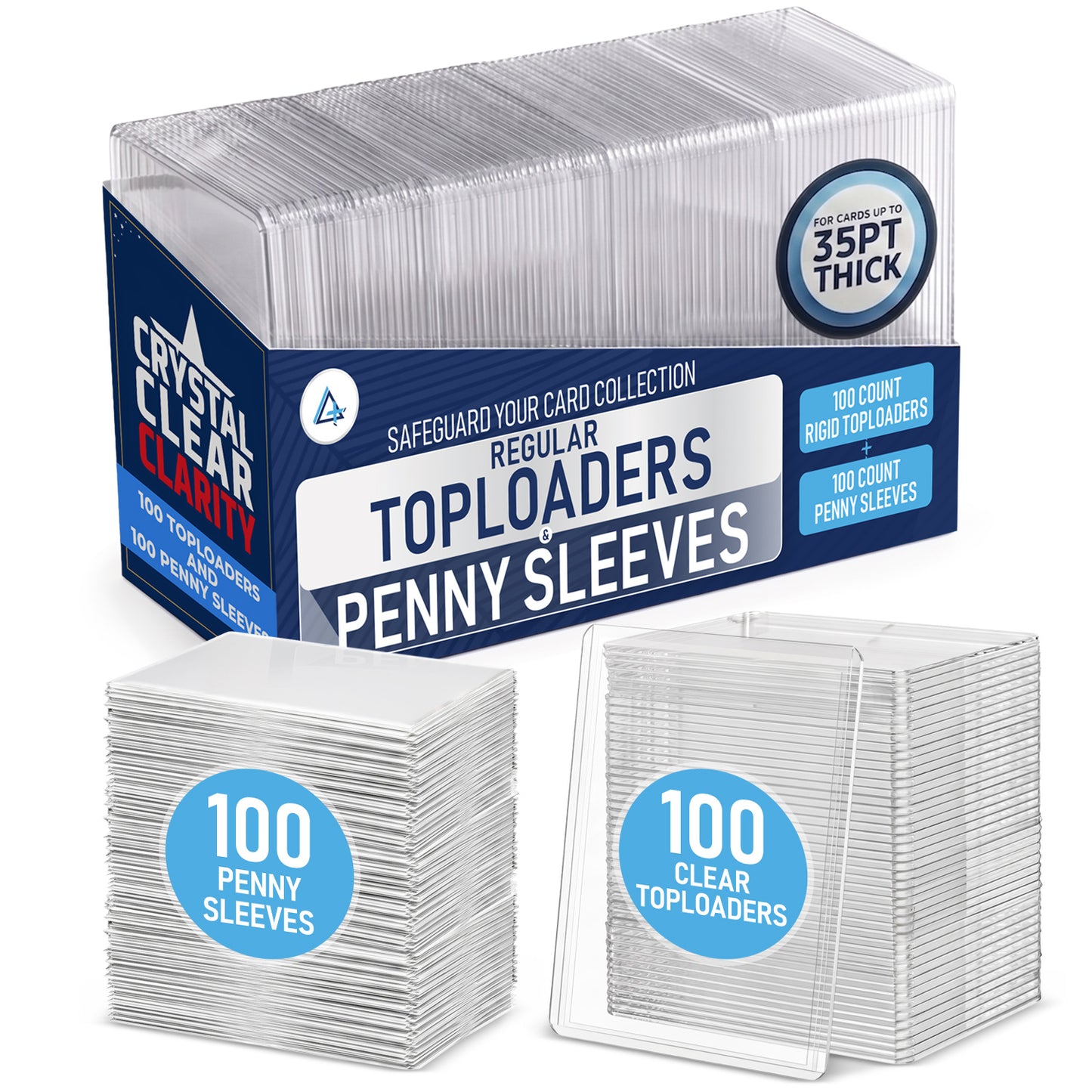 20PT - 100 Pack Top Loaders & 100pk Standard Size Penny Sleeves