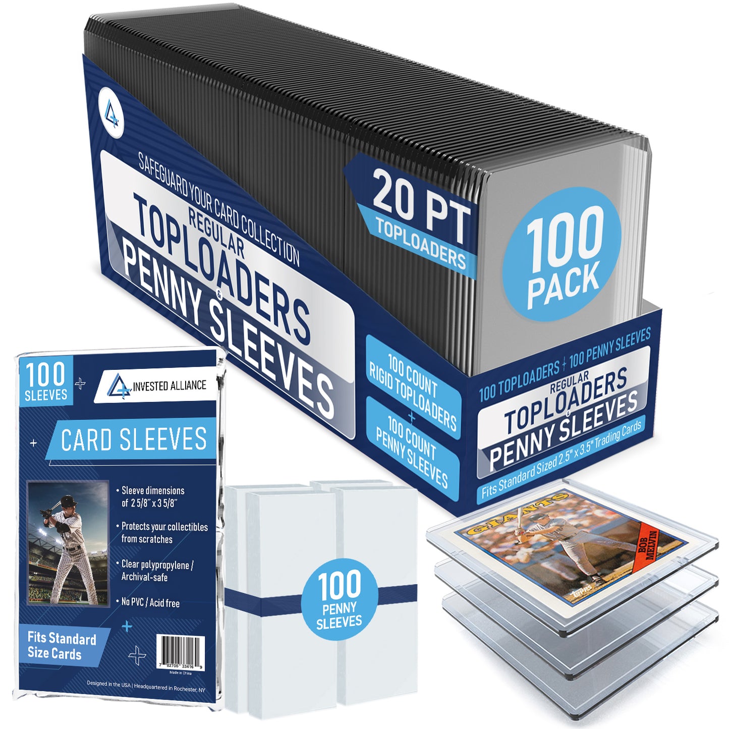 20PT - 100 Pack Top Loaders & 100pk Standard Size Penny Sleeves